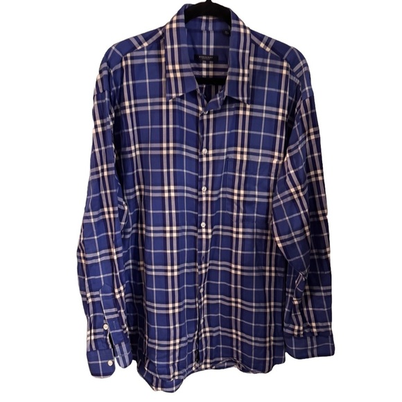Burberry London Shirt Mens XL Blue Plaid 100% Cotton Button Down Made in USA - Picture 1 of 9